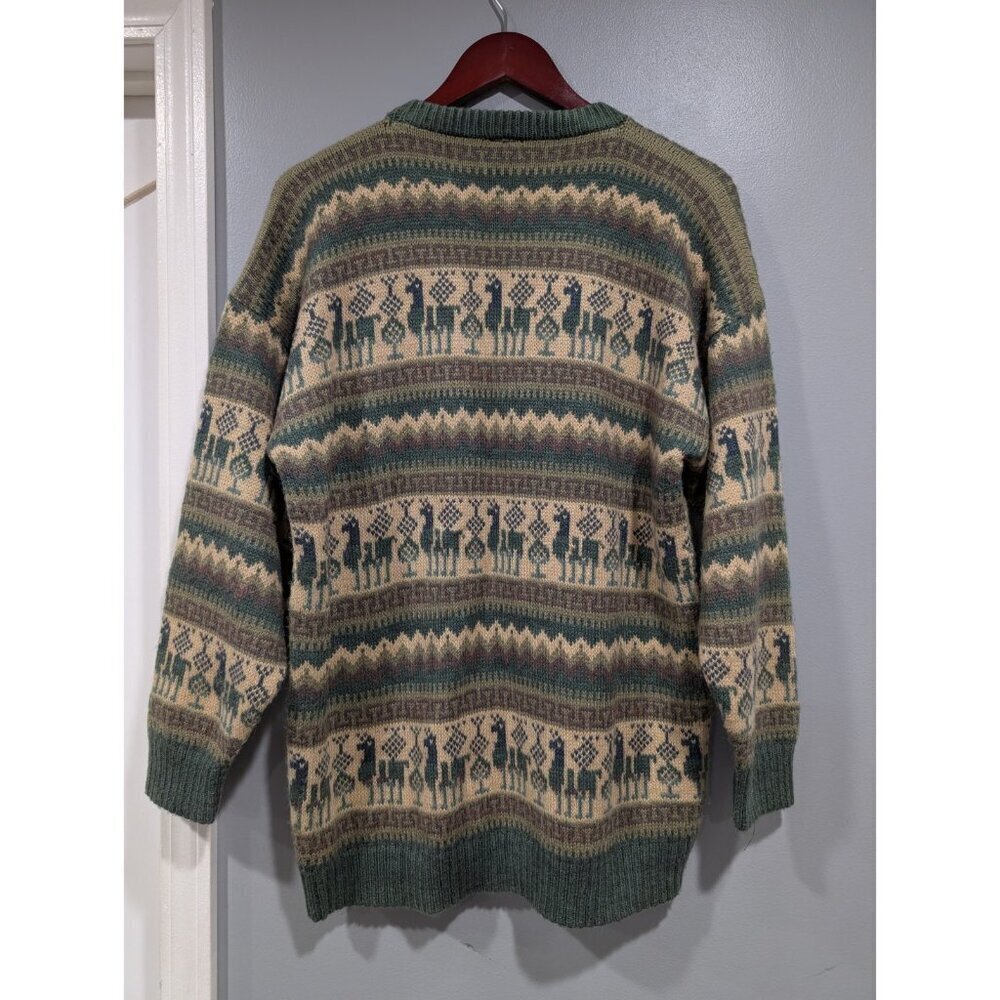 ARTESANIAS Los Incas Alpaca Sweater Pullover Green Tan Striped Long Sleeve Sz M? - Picture 3 of 16